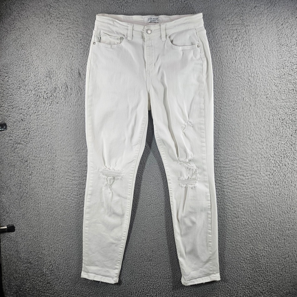 Judy Blue White Distressed Boyfriend Fit Jeans High Rise White Womens 7/28